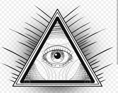 All-seeing eye inside a triangle with radiating spikes, a stylized Illuminati symbol.